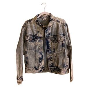 VNTG acid wash worn in jean jacket  grunge shabbychic 80s punk XL